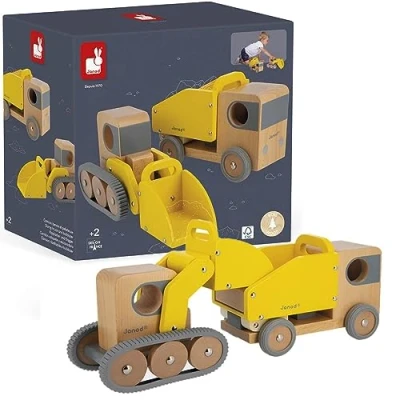 Image de Jouet en bois Janod Bolid Camion benne et pelleteuse
