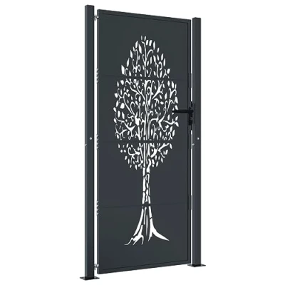 Afbeelding van Poort 105x180 cm met boomontwerp staal antracietkleurig