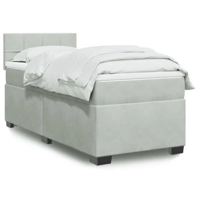 Image de vidaXL Sommier à lattes de lit et matelas Gris clair 90x200 cm Velours