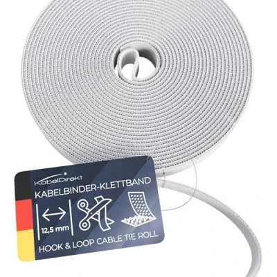 Afbeelding van KabelDirekt 12,5 mm x 5 m kabelbinders (herbruikbaar, wit)
