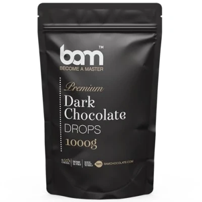 Image de BAM Premium Gouttes de Chocolat Noir, Callets, Chips pour Fondre, Cuisson Maison et Pro, 1 kg