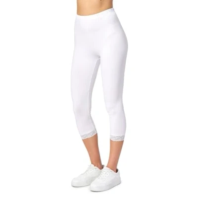 Afbeelding van Merry Style MS MS10 290 LE Dames Capri Leggings Sport Vrijetijdsbroek 3/4 Lengte met Kant Viscose Sporbroek Yogabroek Wit 3XL