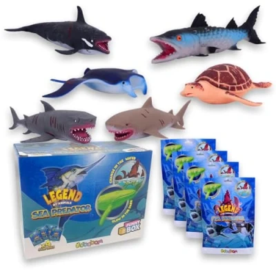 Afbeelding van Sbabam FUNNY Box Legend of Animals Sea Predators, dierenspeelgoed voor kinderen, spelletjes zachte rekbare pop, verjaardagsgadgets 4 delig met tijgerhaai, orka en andere