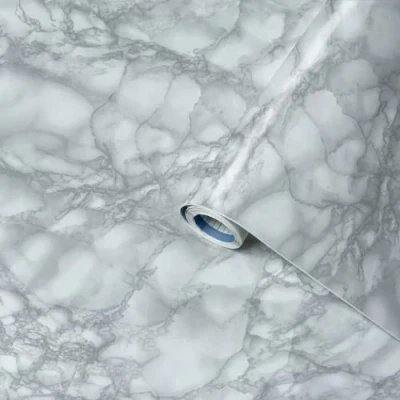 Afbeelding van Decoratie plakfolie meubelfolie wit grijs marmer carrara 67.5 cm x 2 meter zelfklevend Decoratiefolie Plakplastic Raamfolie