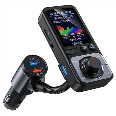 Afbeelding van LENCENT Auto Bluetooth FM zender, Sigarettenaansteker Groot Kleurendisplay, Autozender Snellader QC3.0 Hi FI en Bass Muziekadapter AUX Draadloze Microfoon Ondersteuning TF kaart