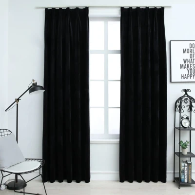 Afbeelding van Gordijnen verduisterend 2 st met haken 140x225 cm fluweel zwart