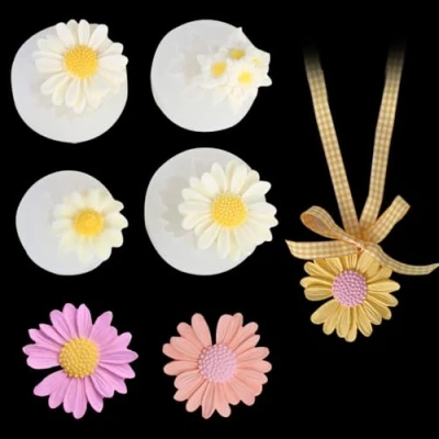 Afbeelding van FineInno 4 stuks bloemenvormen siliconen vorm voor sieraden van epoxyhars, doe het zelf, zonnebloemvormen, bloem, hars, mallen, giethanger (4 bloemvormen)