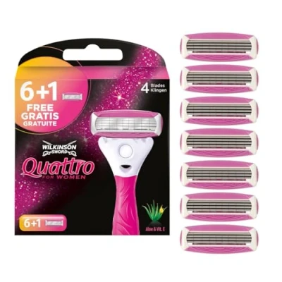Image de Wilkinson Sword Intuition Quattro Smooth Shave Lot de 6 + 1 lames rasoir pour femme touche d&#039;aloe vera