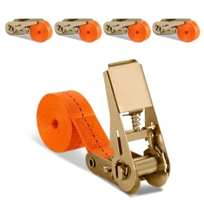 Afbeelding van Spanriem met ratel, 2 m, 4 stuks ratelriem verstelbare veer van zinklegering, spanbanden ratelspanner voor aanhanger, motorfiets, auto, bagage