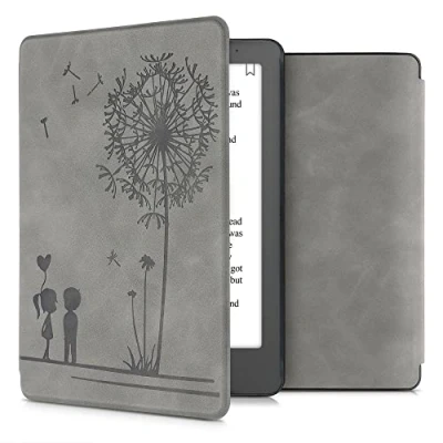 Afbeelding van kwmobile e reader hoesje geschikt voor Kobo Aura Edition 2 hoes Ereader flip case met standaard Kunstleren cover Paardenbloemen Liefde design in grijs