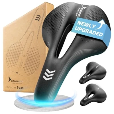 Afbeelding van YOUNGDO Comfortabel en ergonomisch fietszadel, nieuw model, verbeterde afdichting, traagschuim, ademend, schokabsorberend, fietszadel voor dames heren (mountainbike B)