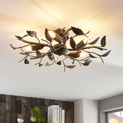 Afbeelding van Lindby plafondlamp Yos, 5 lamps, 58cm, zwart koper, metaal