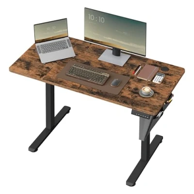 Afbeelding van SONGMICS Elektrisch zit stabureau, in hoogte verstelbaar, 60 x 120 (72 cm), 4 geheugenbare hoogtes, opbergtas, voor kantoor, rustiek bruin en inktzwart LSD132K01