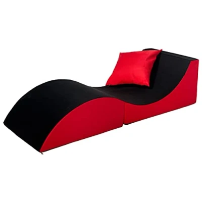 Afbeelding van Velinda Vouwbank, comfortabel, ontspannend, 3 in één, poef, tafel (kleur: zwart en rood)