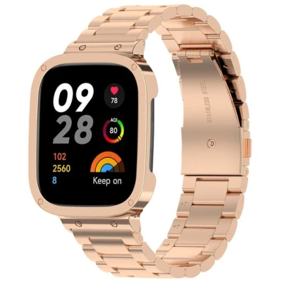 Afbeelding van Stalen schakelband met case Rosé / champagne goud Xiaomi Redmi Watch 3