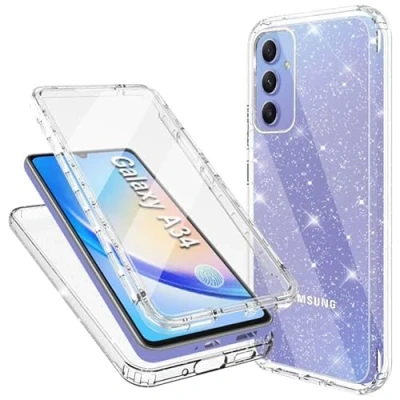 Afbeelding van Mosoris Samsung A34 5G hoes, glitter telefoonhoes met ingebouwde 360 graden displaybescherming, schokbestendig, zachte siliconen, transparant, dun, flexibel TPU