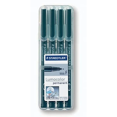 Image de Staedtler Lumocolor 318, Feutre Permanent pour Toutes les Surfaces, sans Xylène ni Toluène, Set de 4 Feutres Pointe Fine Ogive 0,6 mm Noir, 318 9WP4HZ
