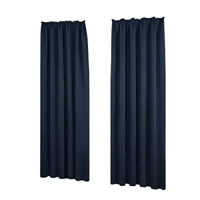 Afbeelding van Deconovo Verduisteringsgordijnen, modern design, plooiband, meisjesslaapkamer, kinderkamer, woonkamer, eetkamer, marineblauw, 140 x 160 cm, 2 stuks