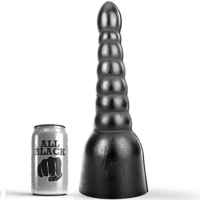 Afbeelding van Grote Zwarte Dildo met Geribbelde Textuur