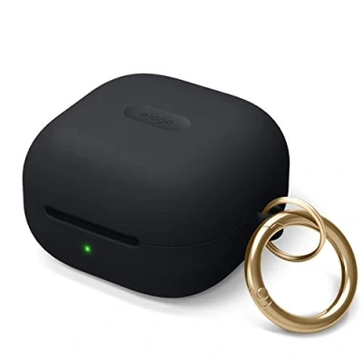 Afbeelding van elago Siliconen hoes met sleutelhanger, compatibel Samsung Galaxy Buds FE (2023), 2 Pro Case (2022) 2, (2021), Live (2020) (zwart)