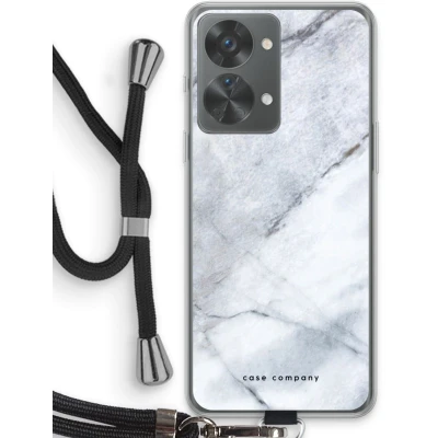 Afbeelding van Case Company® hoesje met Koord geschikt voor OnePlus Nord 2T Witte marmer Telefoonhoesje Zwart Bescherming aan alle Kanten en Over de Schermrand