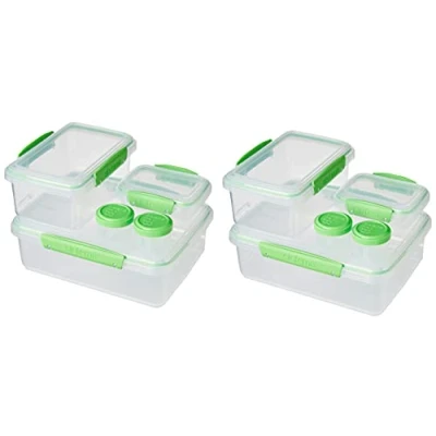 Afbeelding van Sistema Klip IT Set van 6 kunststof voedselcontainers met deksel en 4 BPA vrije saladedressings om mee te nemen, recyclebaar TerraCycle®, 10 containers voor