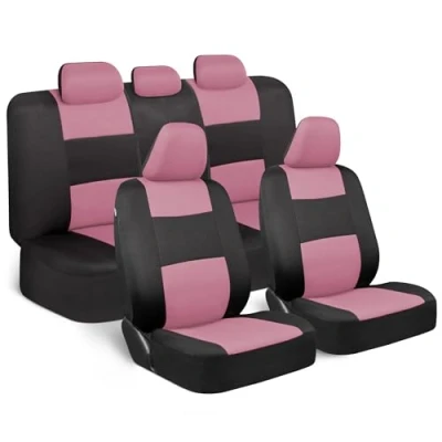 Afbeelding van BDK PolyPro Complete set autostoelhoezen in roze op zwart, gedeelde voor en achterbank auto, eenvoudig te installeren, accessoires vrachtwagen, bestelwagen, SUV