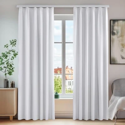 Afbeelding van Deconovo Set van 2 ondoorzichtige thermische gordijnen met plooiband, 290 x 140 cm (hoogte breedte), zilvergrijs