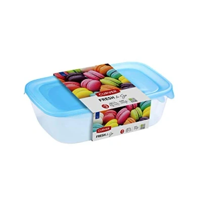 Afbeelding van Curver Fresh &amp; Go Vershoudbakjes met deksel Rechthoekig 0,5L 1L en 2L 3 stuks Transparant/Blauw