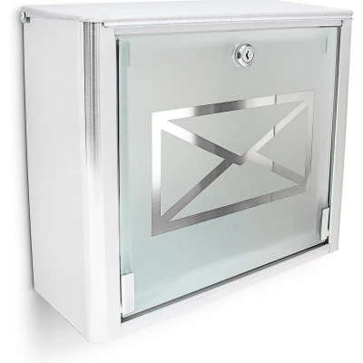 Afbeelding van brievenbus hangend buiten rvs glas 30,5 x 35,5 14 cm zilver/grijs