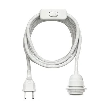Afbeelding van ledscom.de LEKA textielkabel, stekker, schakelaar, wit, 3 m, lampfitting, 1x E27 max. 60 W, led, doe het zelf, wandlamp, E27, hanglamp, stekker
