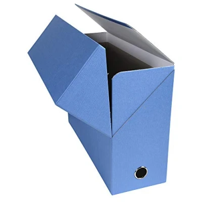 Afbeelding van Exacompta Ref. 89422E, 1 canvaspapier transferdoos, 120 mm rug, metalen oog, voor A4 formaat, afmetingen 25.5 x 34 12 cm, lichtblauwe kleur, gemonteerd geleverd