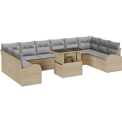 Afbeelding van vidaXL 11 delige Tuin Sofa Set met Kussens Beige Poly Rattan