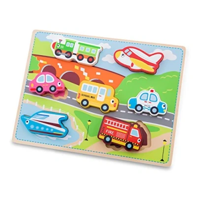 Afbeelding van New Classic Toys Houten dikke transportpuzzels Educatief speelgoed voor kinderen vanaf 2 jaar 10520