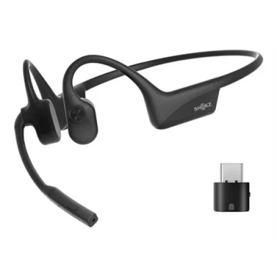 Image de SHOKZ OpenComm2 UC Industrial Version micro casque oreille dégagée montage derrière le cou Bluetooth sans fil USB A via adaptateur noir certifié Zoom