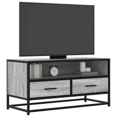 Afbeelding van Tv meubel 80x34,5x40 cm bewerkt hout metaal grijs sonoma eiken