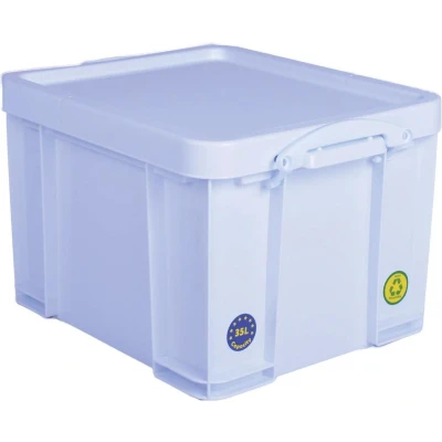 Afbeelding van Really Useful Box opbergdoos 35 liter, neonwit met witte handvaten