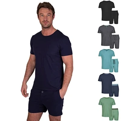 Afbeelding van Light &amp; Shade Pyjamaset voor heren, modal, ronde hals, korte broek, marineblauw, XL