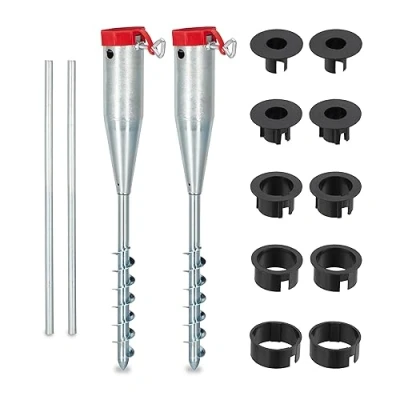 Afbeelding van Relaxdays grondanker parasol set van 2 metalen parasolhouder grondplug staal