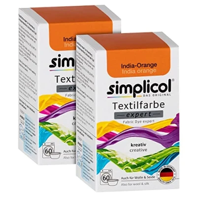 Afbeelding van simplicol textielverf expert India oranje: creatief textiel, wol en zijde oranje verven, wasmachine handwas, 2x150g
