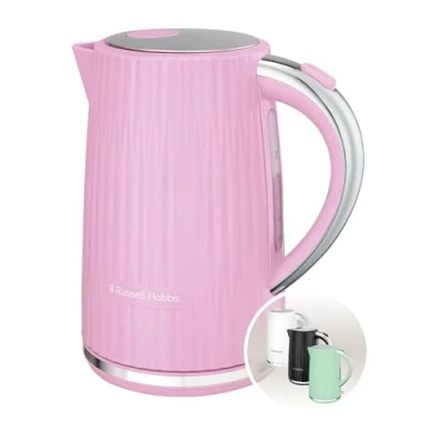 Afbeelding van Russell Hobbs Eden 27362 70 waterkoker (voor warm water, thee of koffie, 1,7 l, dekselopening met één druk op de knop, afneembaar kalkfilter, lichtschakelaar, accenten