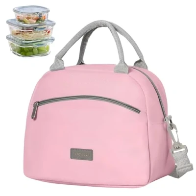 Afbeelding van Volumoon lunchtas, thermische draagbare lunchtas met schouderriem, koeltas voor levensmiddelen, picknick, school, werk (roze)