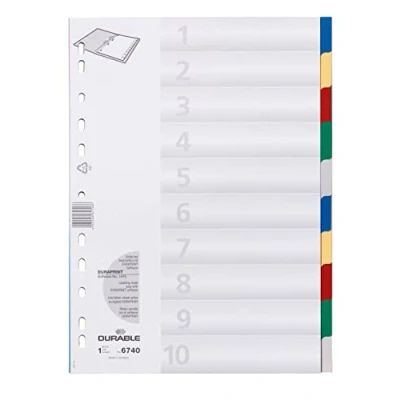 Image de Durable 674027 Intercalaires Format A4 10 Touches Neutres Page de Garde Perforations Universelles Polypro 120 Microns 5 Couleurs Lot d e25