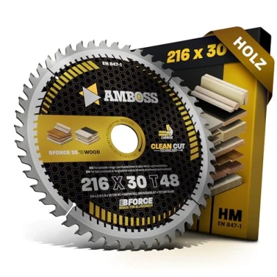 Afbeelding van Amboss Werkzeuge® HM Cirkelzaagblad 216 x 30 mm Z48 wisselvertanding voor hout dunne snede. ® Zaagblad compatibel met Hitachi C 8 FSHE Metabo TS DeWalt