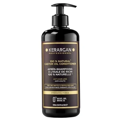 Image de Kerargan Après Shampoing Anti Chute à l&#039;Huile de Ricin Démêlant &amp; Nourrissant pour Cheveux Secs et Cassants Enrichi en Kératine huile d&#039;Argan Sans sulfate, GMO, minérale 500ml