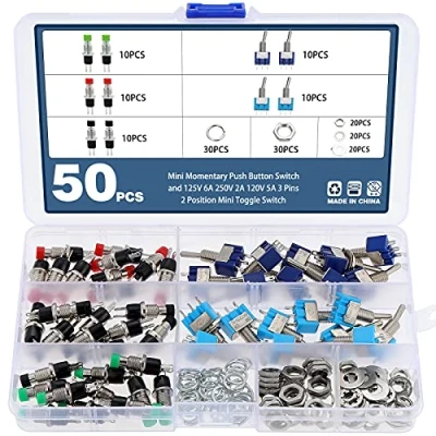 Afbeelding van Faankiton 50 stuks mini drukknopschakelaar, momentum en 125 V, 6 A, 250 2 120 5 3 polig, posities, tuimelschakelaar