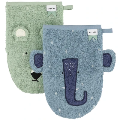 Afbeelding van Trixie Pack 2 washandjes 14x22 cm Mr. Polar Bear/Mrs. Elephant