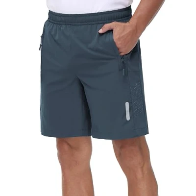 Afbeelding van Rvinroo Sportshorts voor heren, sneldrogend, ademende hardloopshorts met ritszak, Cyaan grijs, 3XL