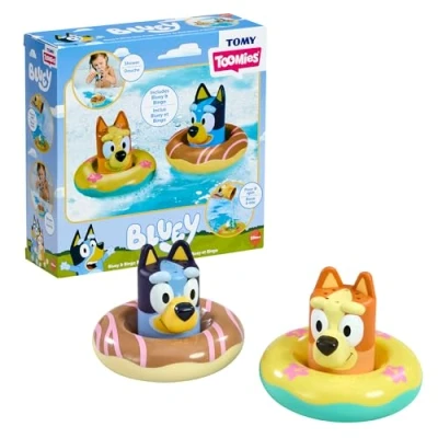 Image de Tomy Toomies Jouet de Bain Bluey et Bingo en bouée Lot 2 dans des bouées avec Roues à Eau Jouets sous Licence Officielle pour Enfants dès 18 Mois