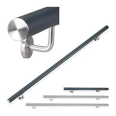 Afbeelding van Relaxdays trapleuning aluminium leuning rond binnen en buiten mat antraciet 1000 mm